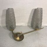 Applique double ancienne verre moulé support metal doré années 70 vintage