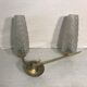 Double old glass wall light golden metal support vintage 70s