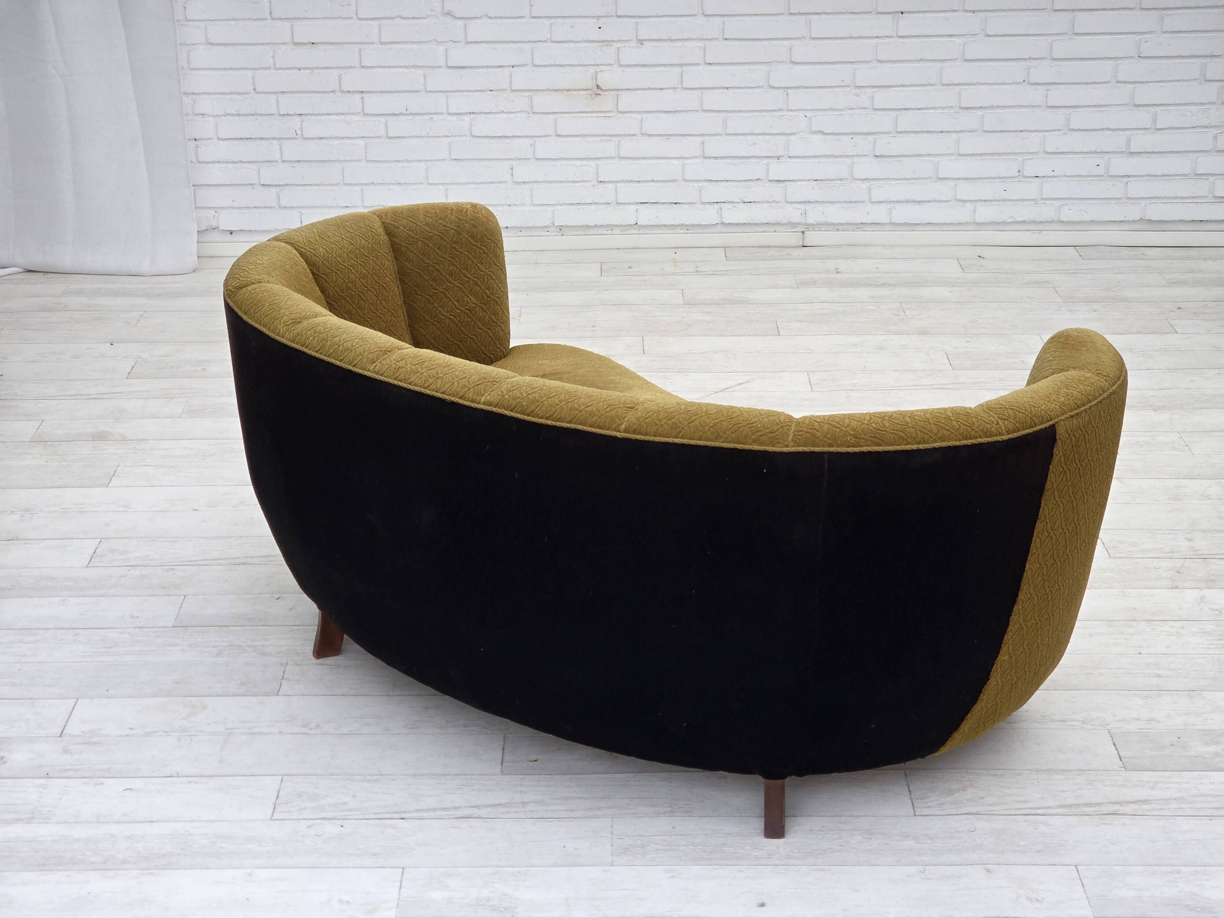 1960s, Danish 2-seater "Banan" sofa, green furniture wool, ash wood.