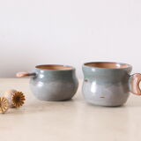 Set of 2 sandstone cups, artisanal pottery, vintage, 1980