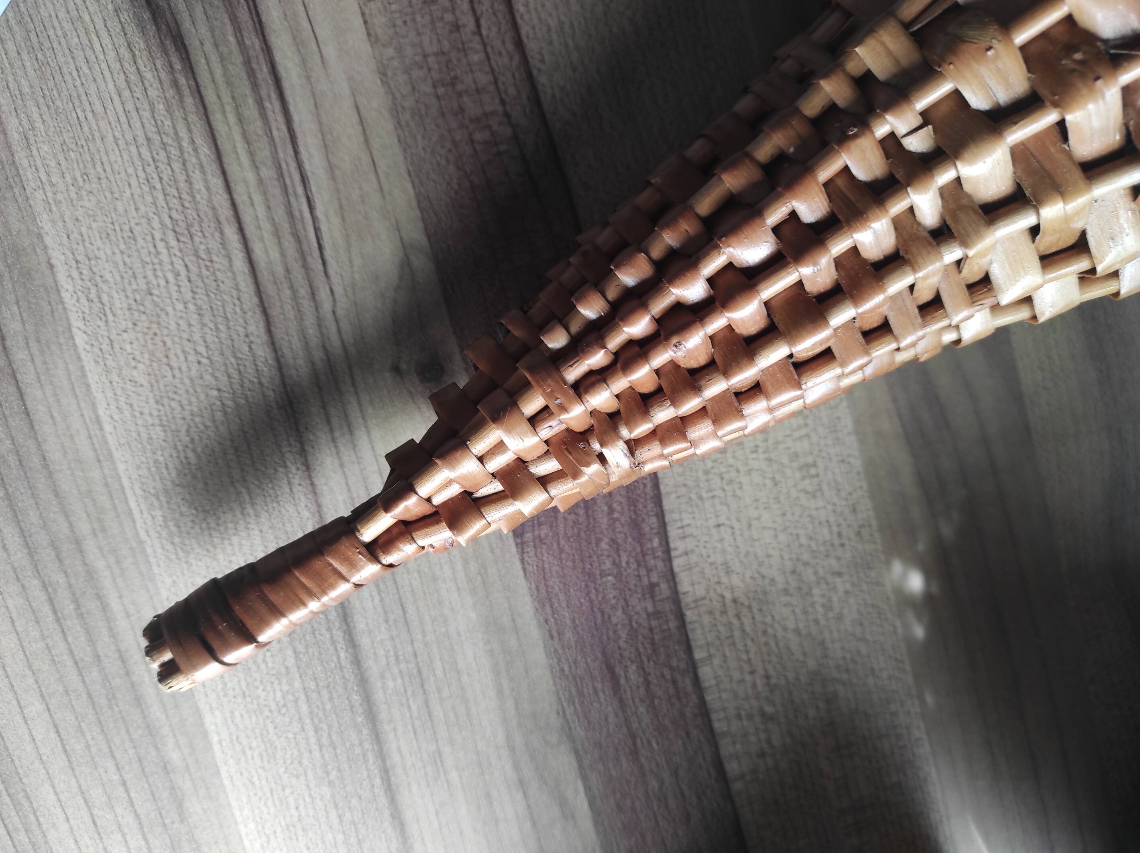 Large vintage woven wicker basket, cornucopia shape, to hang