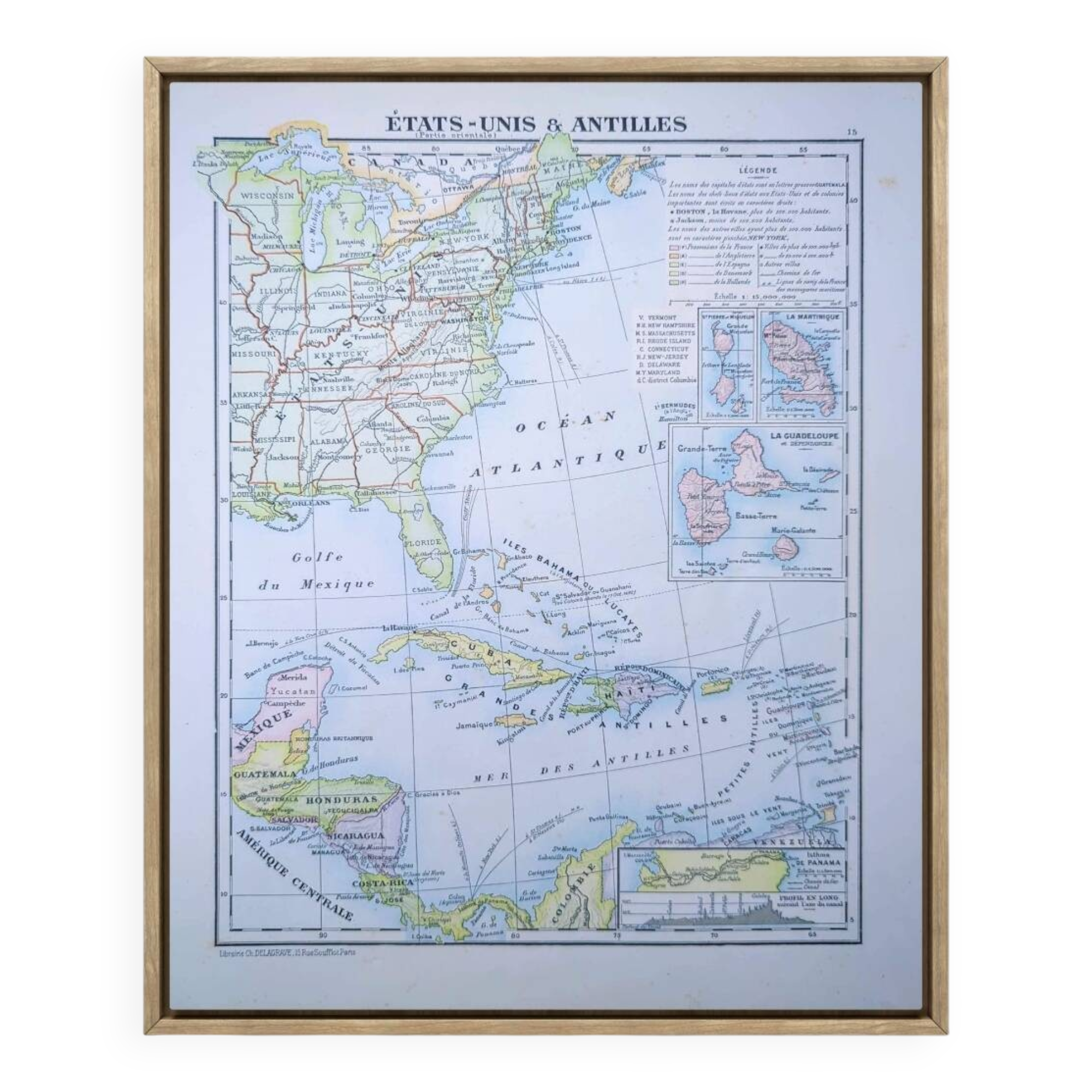 United States and West Indies, Vintage Map, 1895, Authentic.