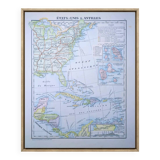 United States and West Indies, Vintage Map, 1895, Authentic.