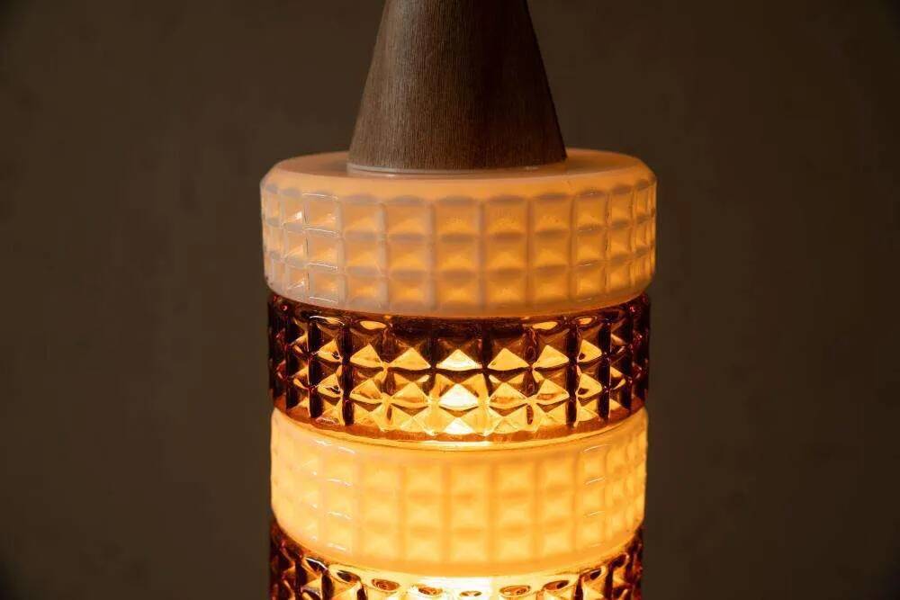 Vintage glass suspension, amber glass cylinder, pendant lamp.