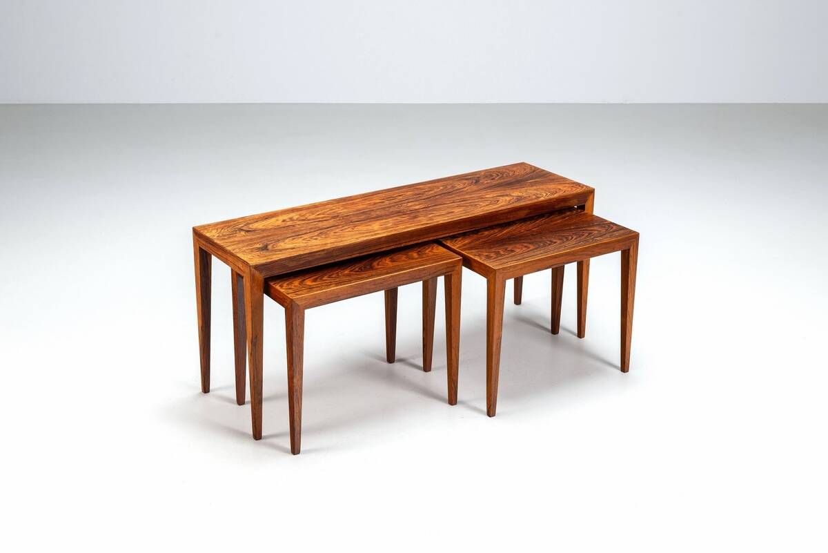 Severin Hansen large set of 3 nesting tables in rosewood Haslev Denmark 1960