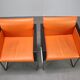 Pair of BOX 740 armchairs by Pedrali, Italy, Wenge Wood and Orange Fabric.