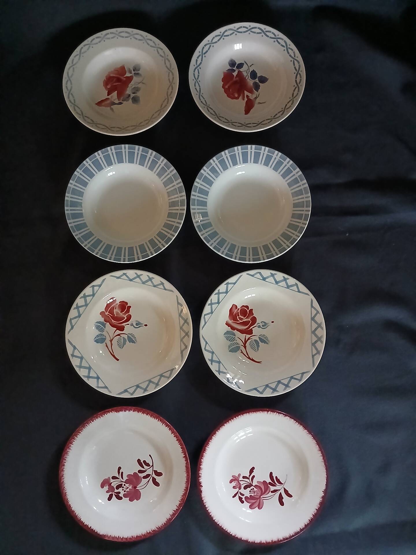 8 mismatched antique deep plates