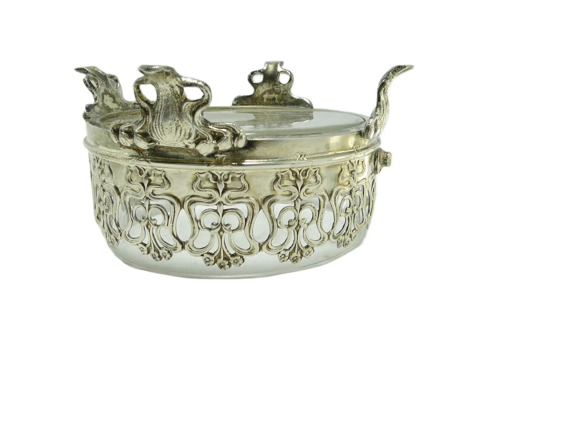 Bonbonnière, Art Nouveau, laiton argenté, Allemagne, début du 20e siècle