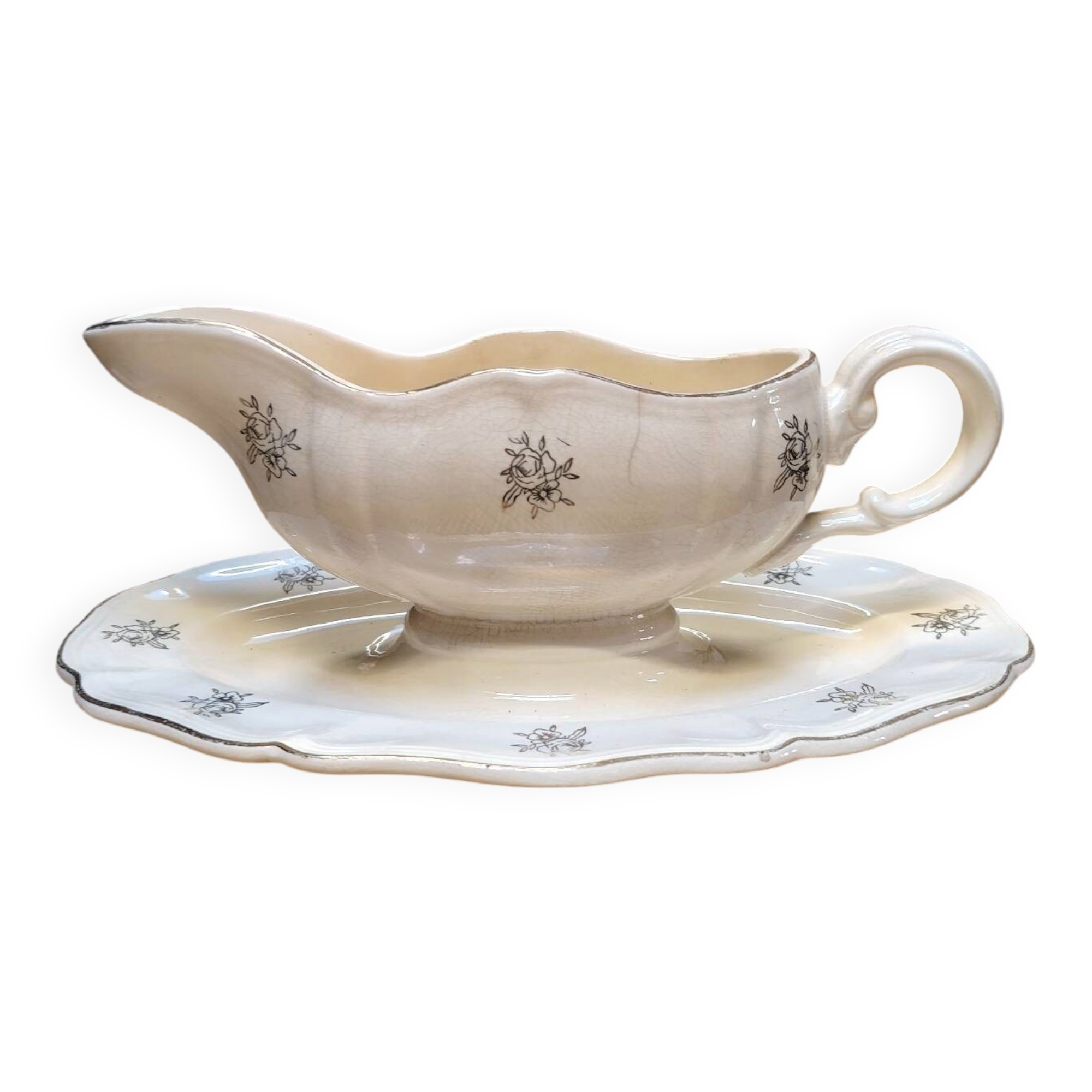 Sauceboat Sarreguemines-Digoin model Flowers of France
