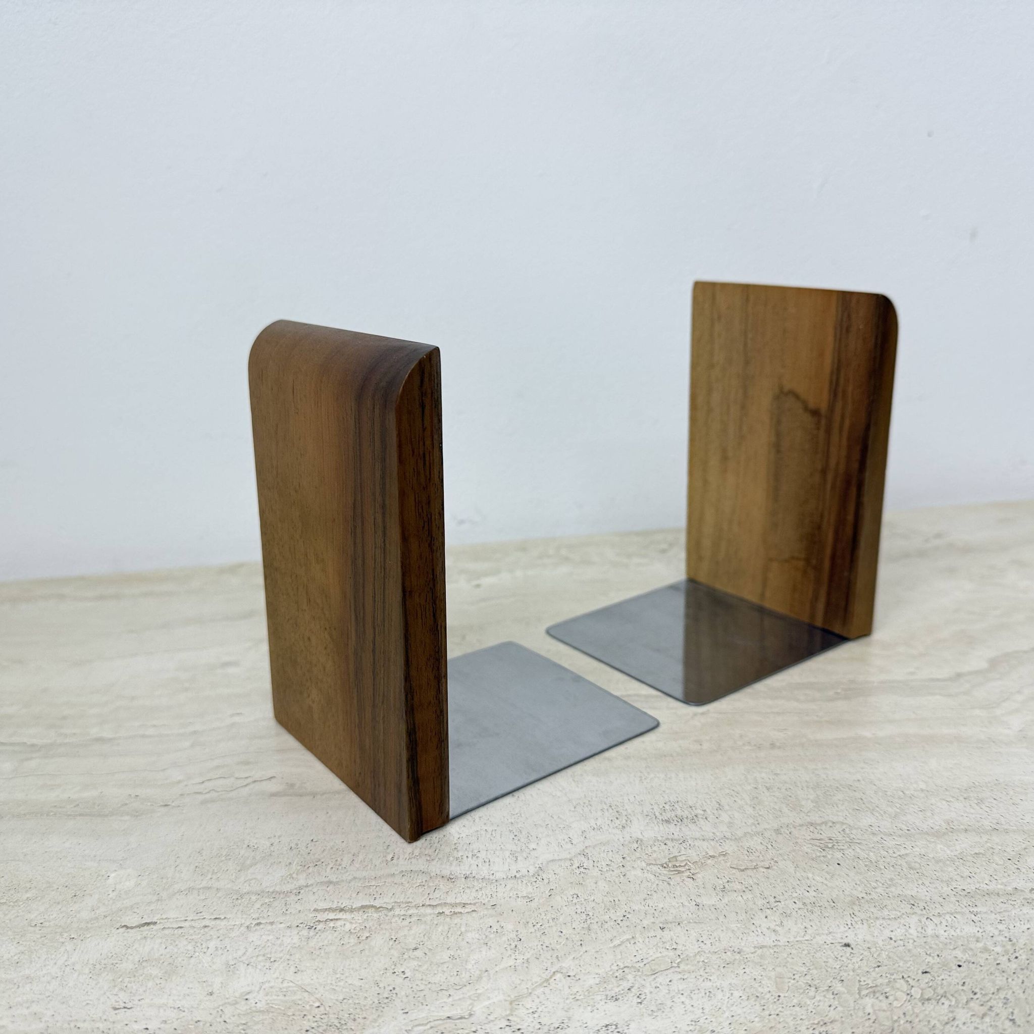 Paire de serre-livres en bois vintage, années 1970
