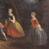 Antique French painting of children playing from the 18th century