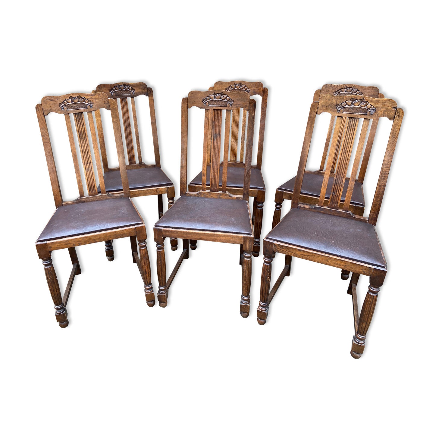 6 vintage chairs art deco 1940s oak and leather