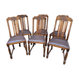 6 vintage chairs art deco 1940s oak and leather