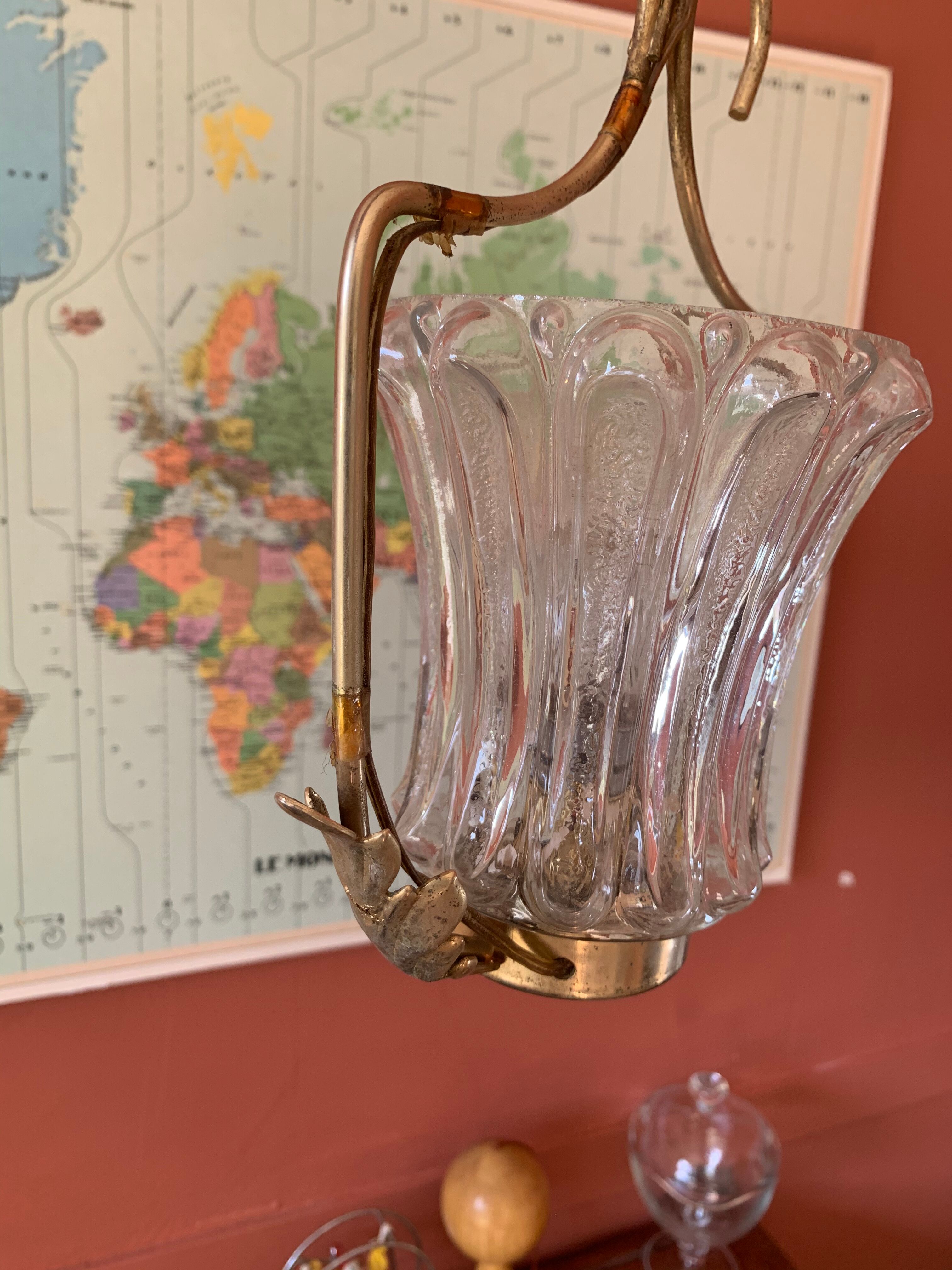 Glass and brass hanging lamp