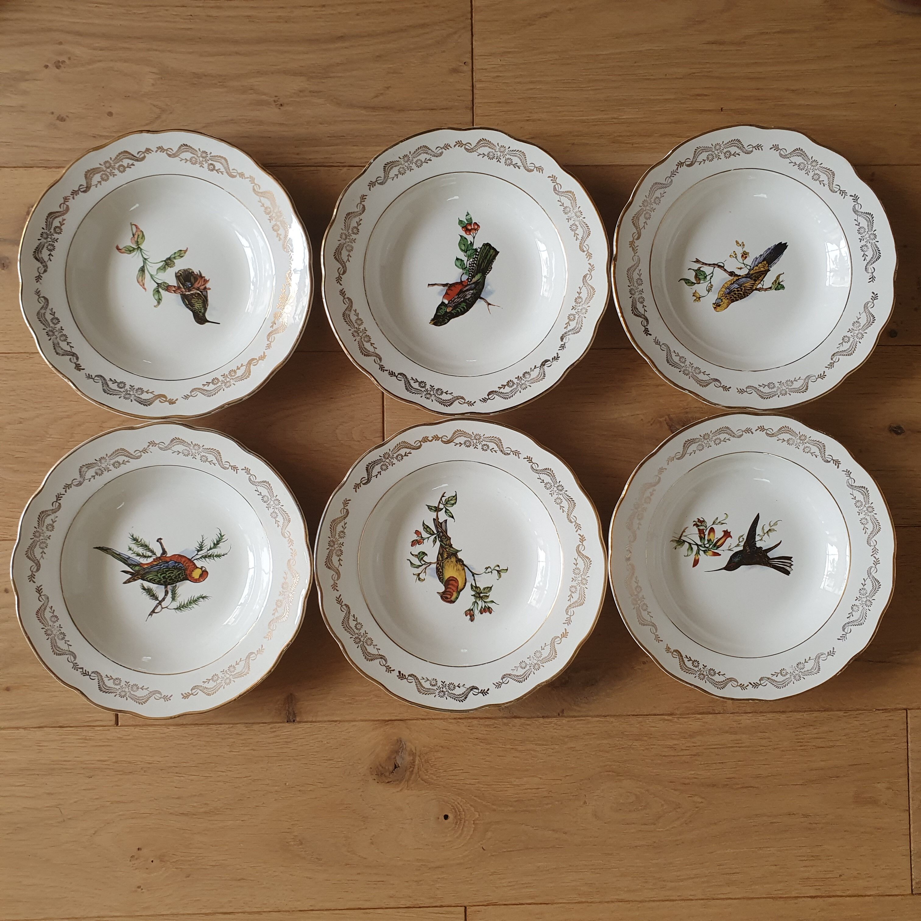 6 deep plates Gien Moineaux from Paris