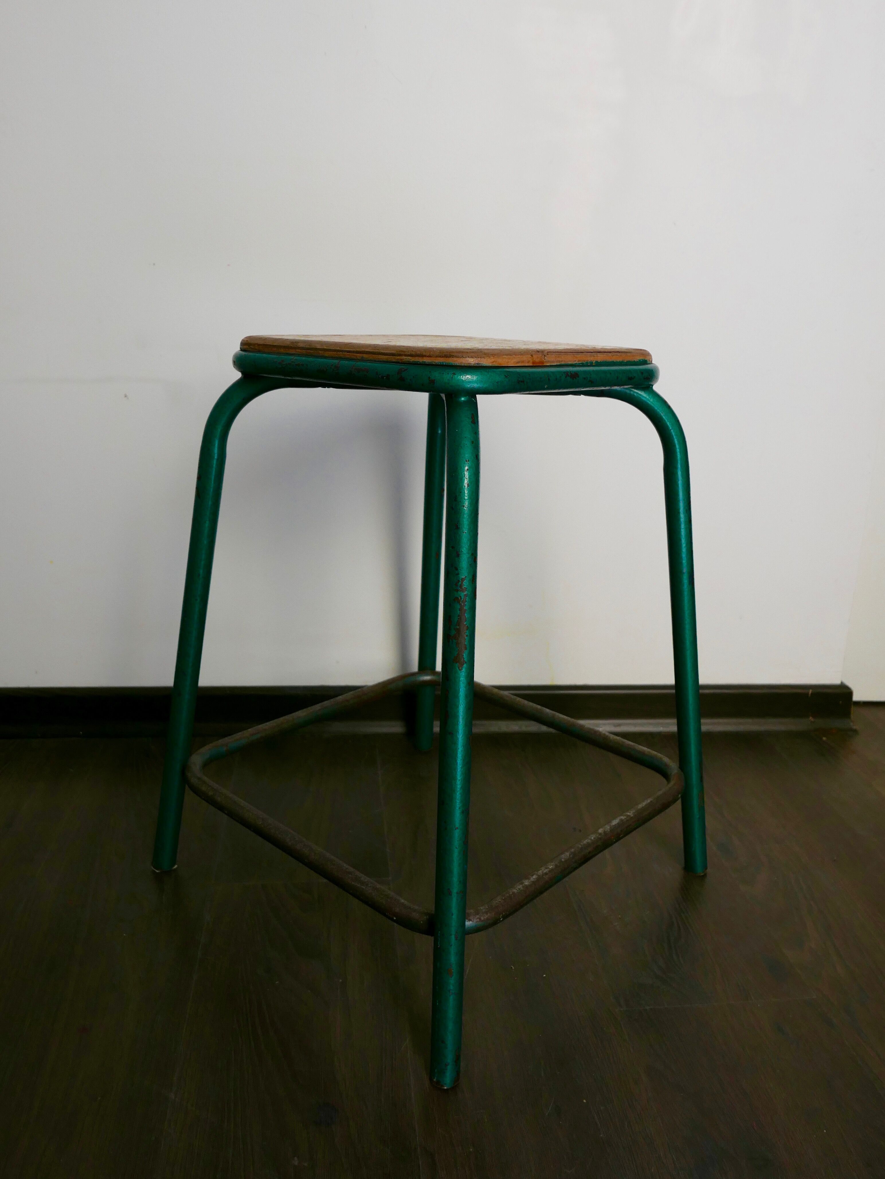 Tabouret atelier vintage métal et bois