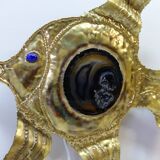 Henri Fernandez, Brass Fish Wall Lamp, Signed
