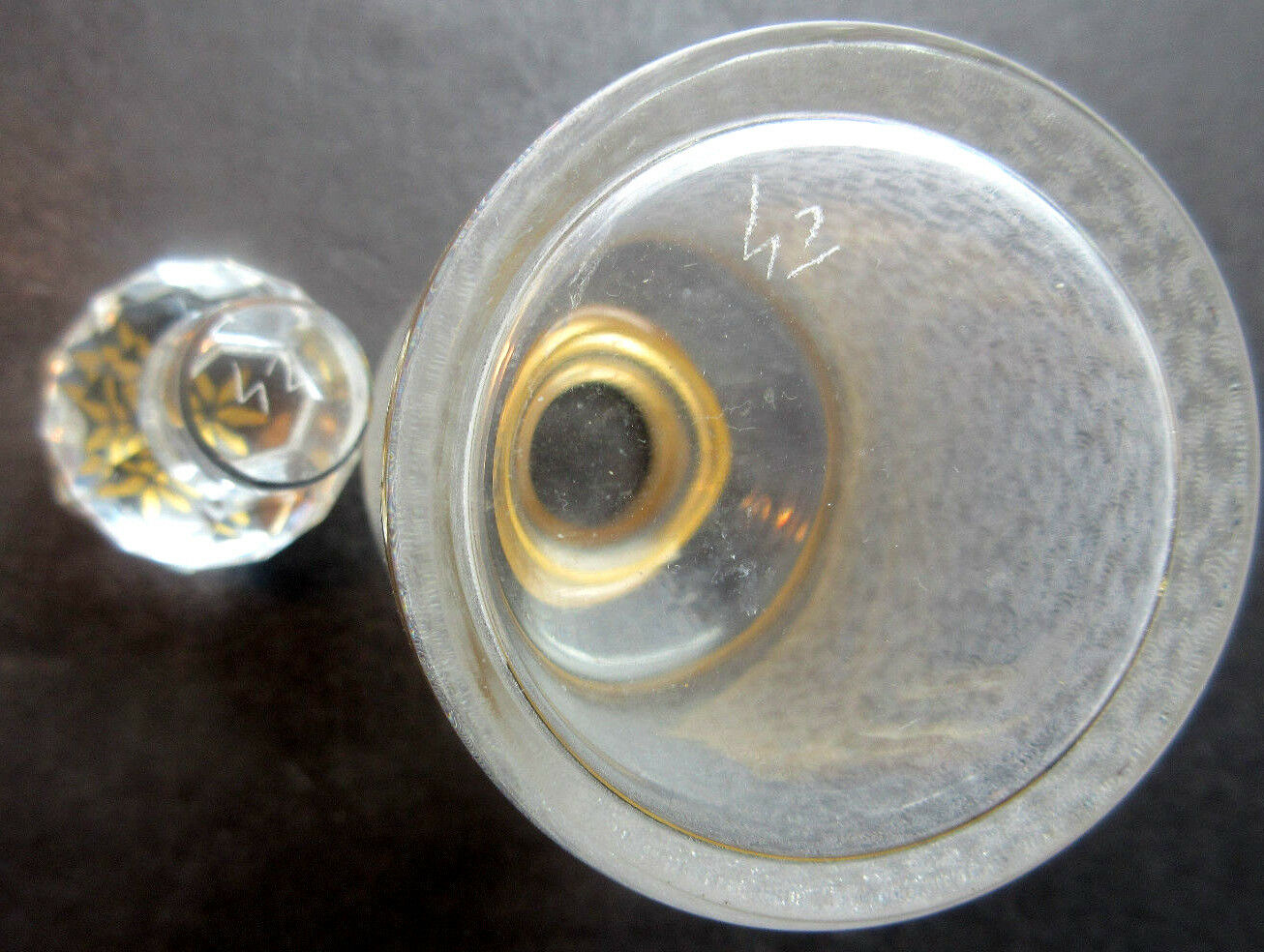 Perfume bottle, acid hammered crystal, golden fine gold, Baccarat