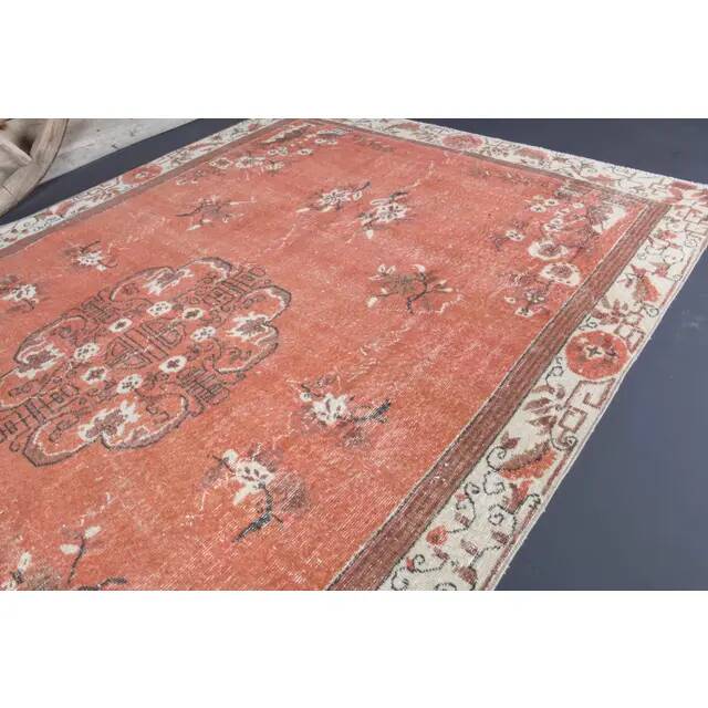 Vintage Turkish Oushak Handmade Wool Cotton Red Area Rug 191x311