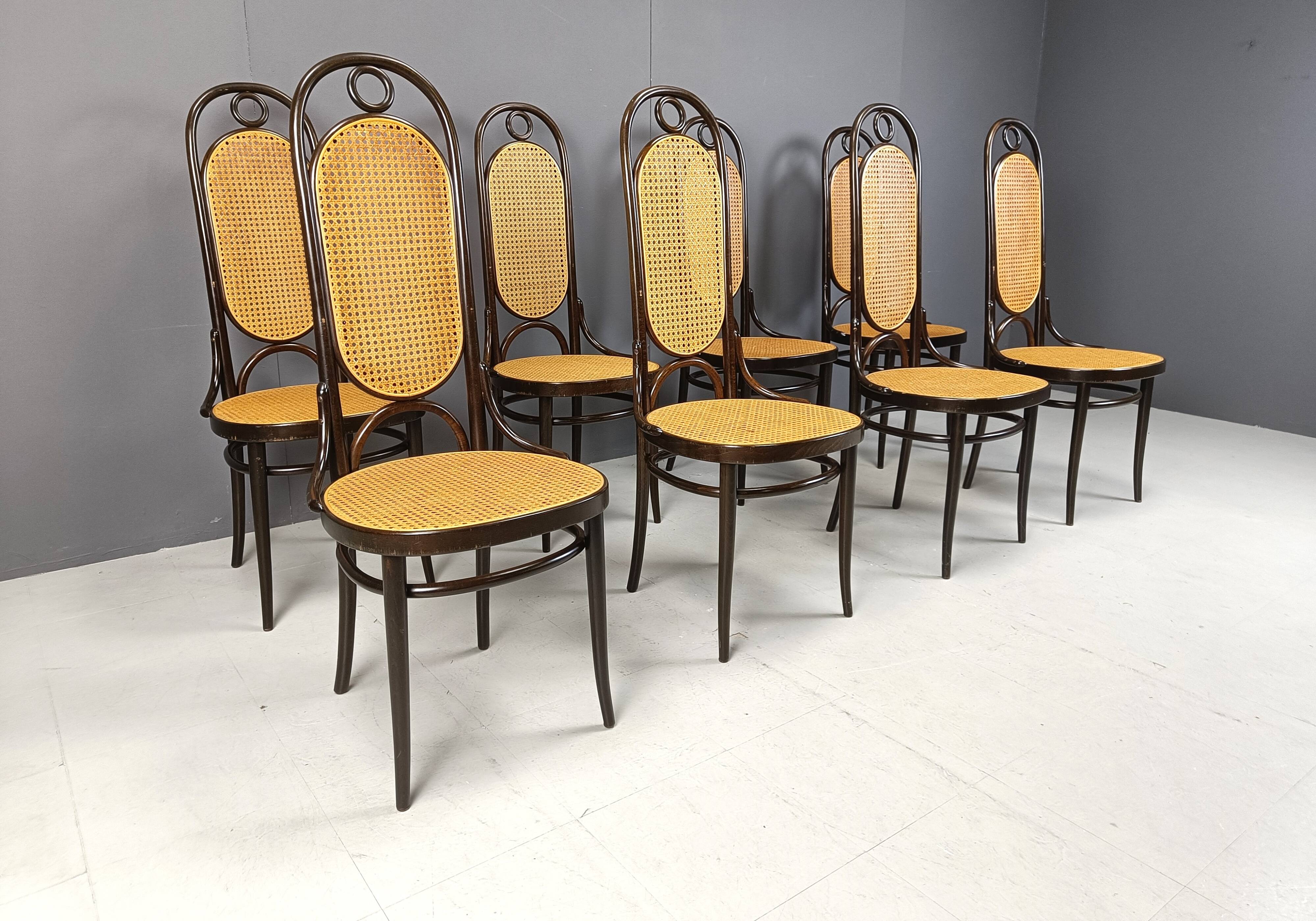 Thonet no. 207 dining chairs 'Long John', set of 8, 1980