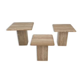 Lot de 3 tables basses italiennes en travertin, années 1980