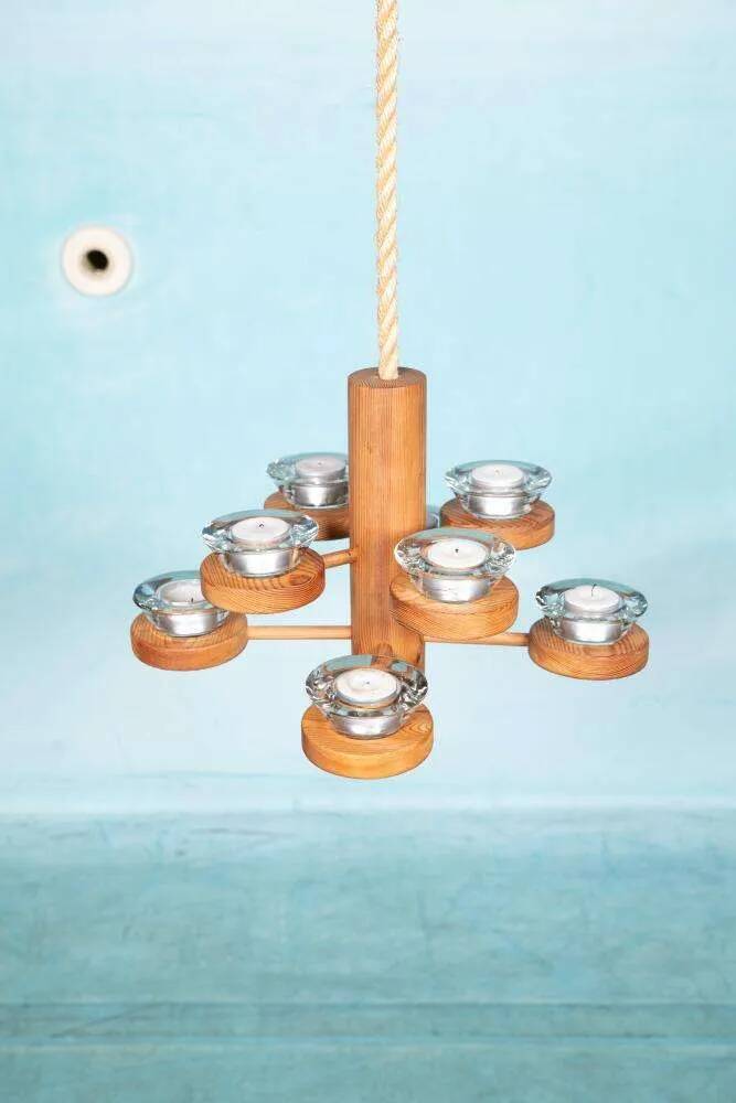 Bohemian chandelier, vintage Nordic pine