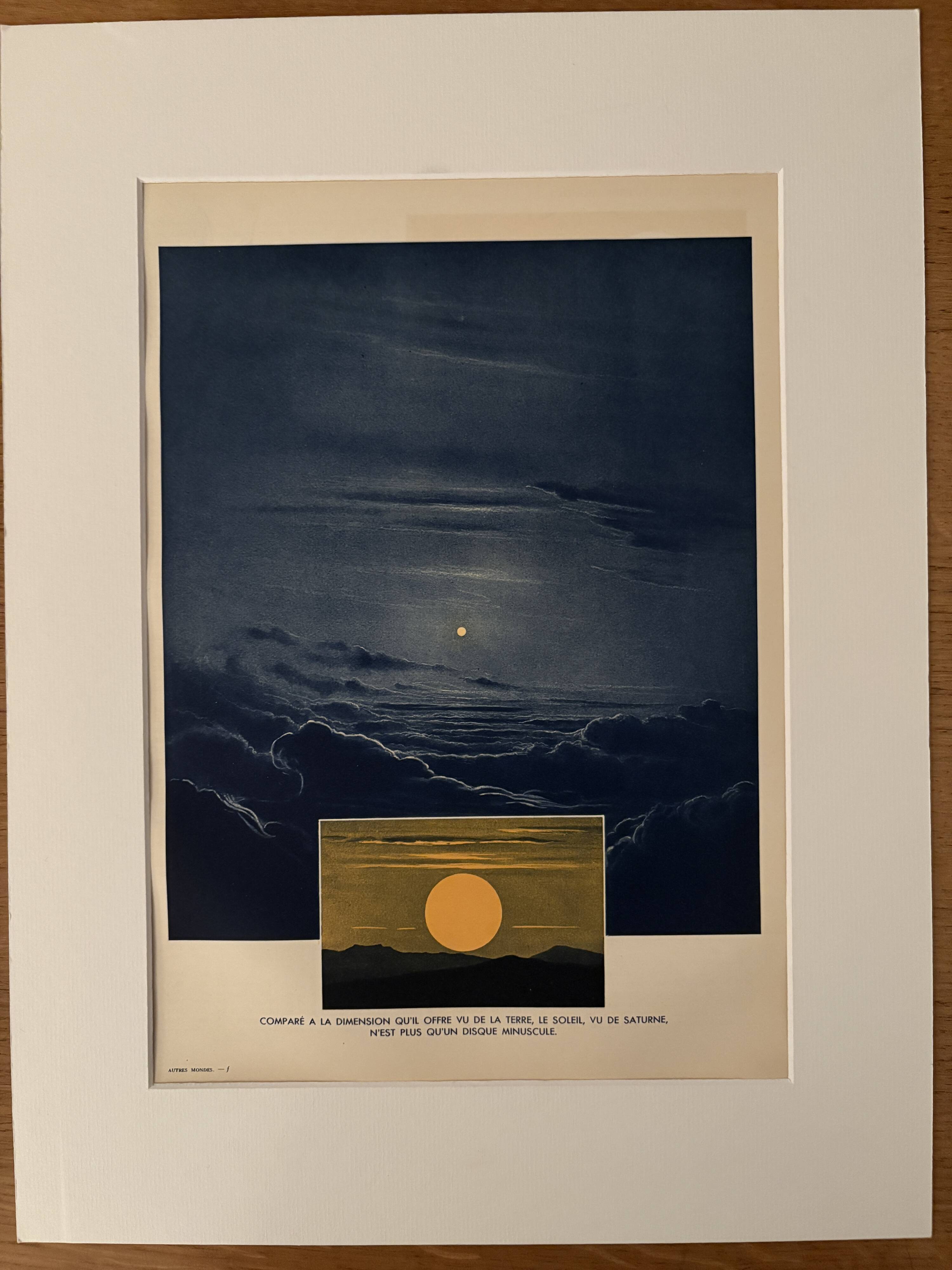 Ancienne illustration sur le soleil vu de Saturne et de la Terre – 1930