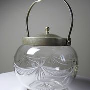 Pot/bowl with a bubble design, antique engraved crystal from Bohemia and silver-plated metal, 1920-1940.