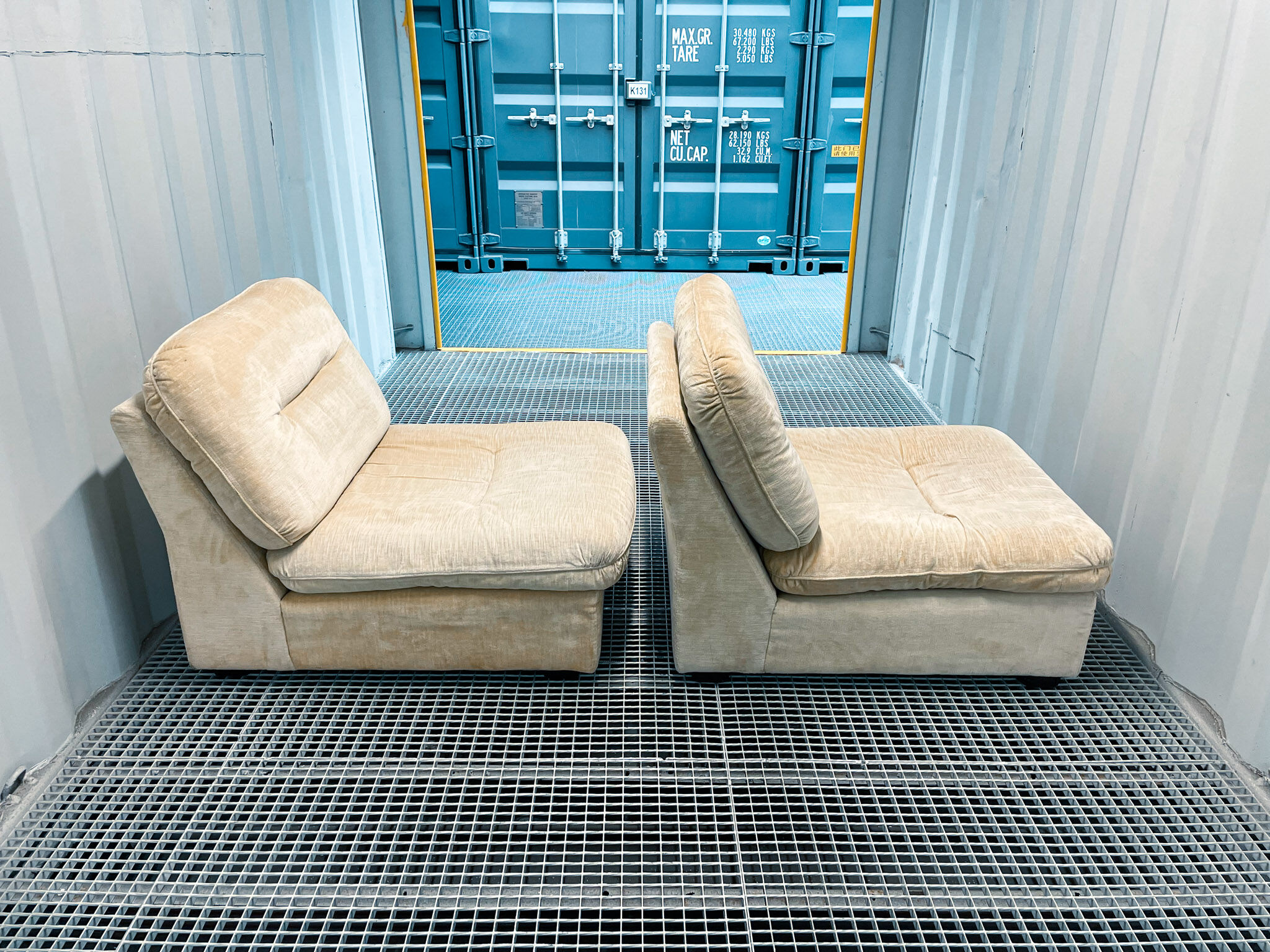 Pair of vintage beige velvet chairs