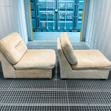 Pair of vintage beige velvet chairs