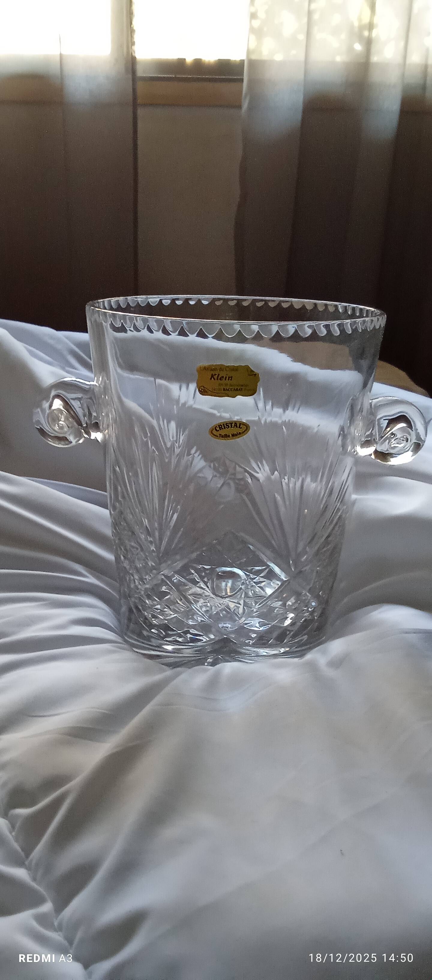 Valery Klein champagne bucket, numbered Baccarat crystal, brand new with certificate.