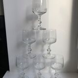 Set of 6 small crystal wine glasses engraved 30-40s