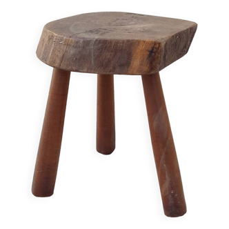 Tabouret vintage bois brutaliste