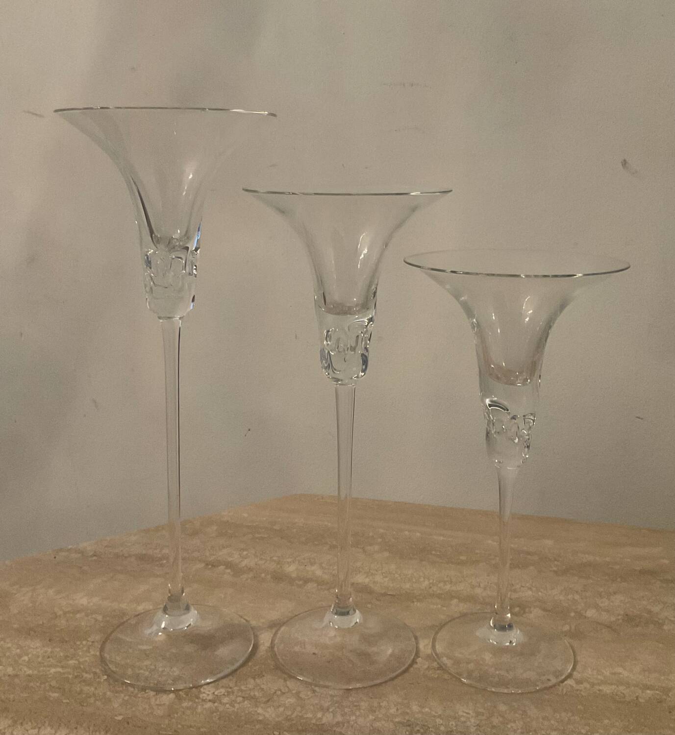 Trio of vintage glass paste candlesticks