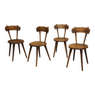 Série de 4 chaises vintage brutaliste en chêne massif, 1950