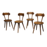 Series of 4 brutalist vintage solid oak chairs, 1950