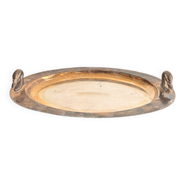 Antique Silver-Plated Metal Serving Tray Duck Goose Swan