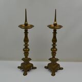 Pair of candle holders candle holder in Bronze XIXth in the taste of the seventeenth