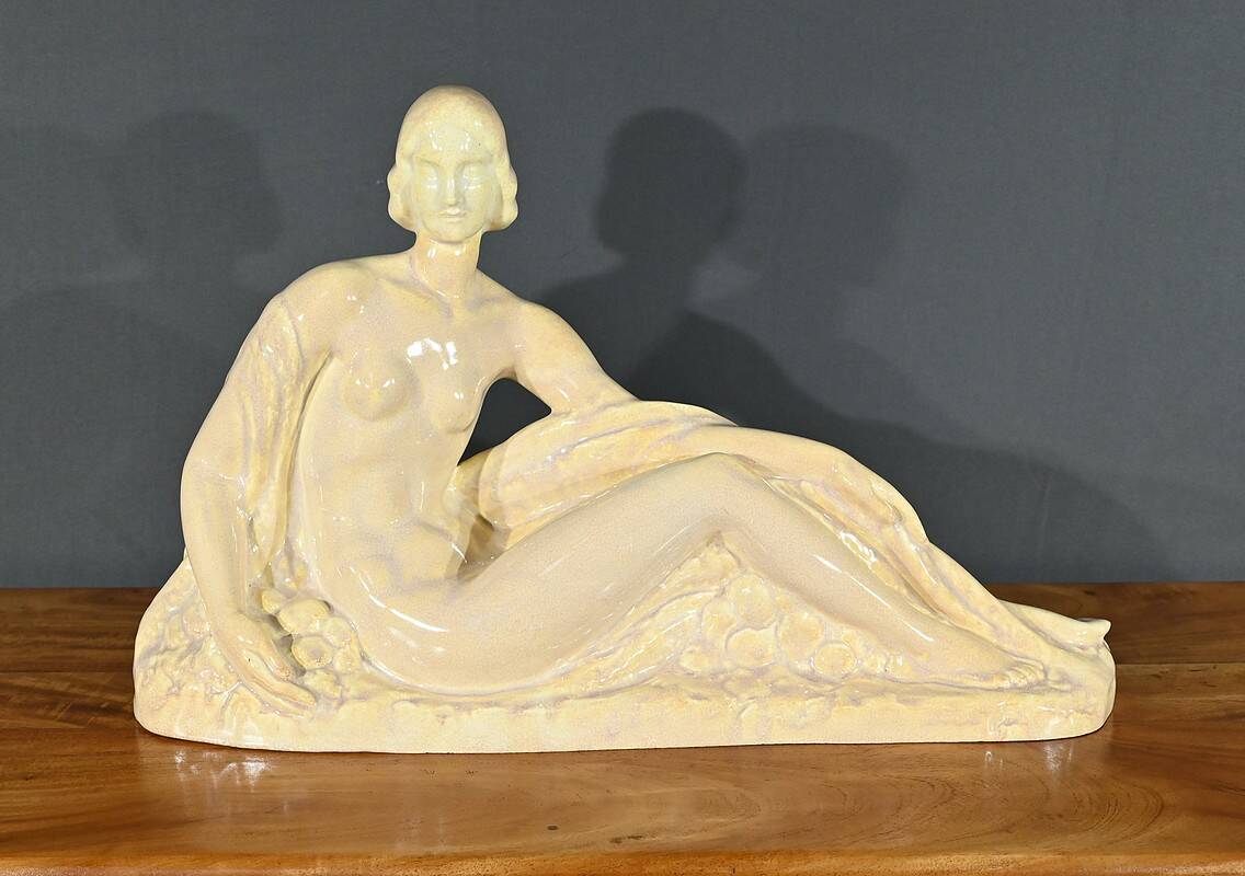 Sculpture “Young woman among flowers”, Odyv, Manufacture Berlot-Mussier, Art Deco
