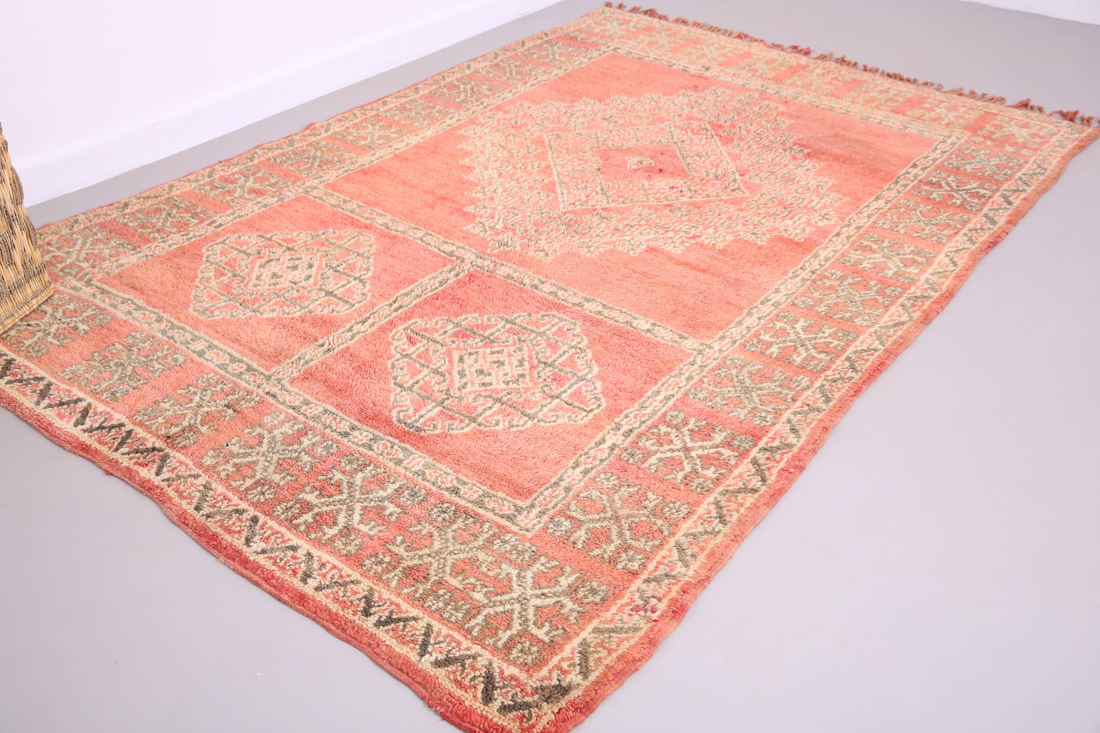 Pink Vintage Moroccan Rug 186 cm x 279 cm - Handmade Wool Rug - Berber Rug