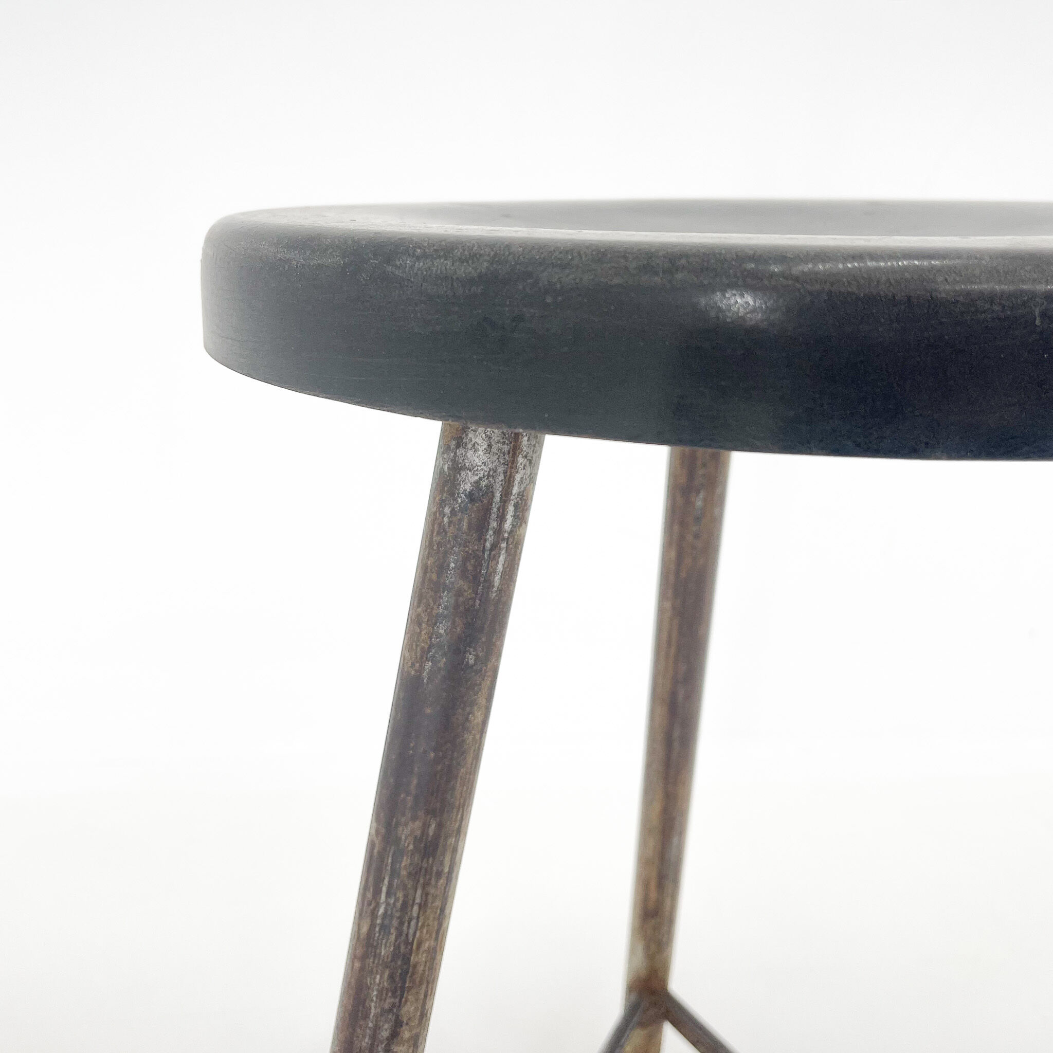 Vintage Industrial Iron Tripod Stool with Original Plastic Seat, 1950's
