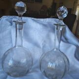 1 set of 2 antique crystal wine decanters