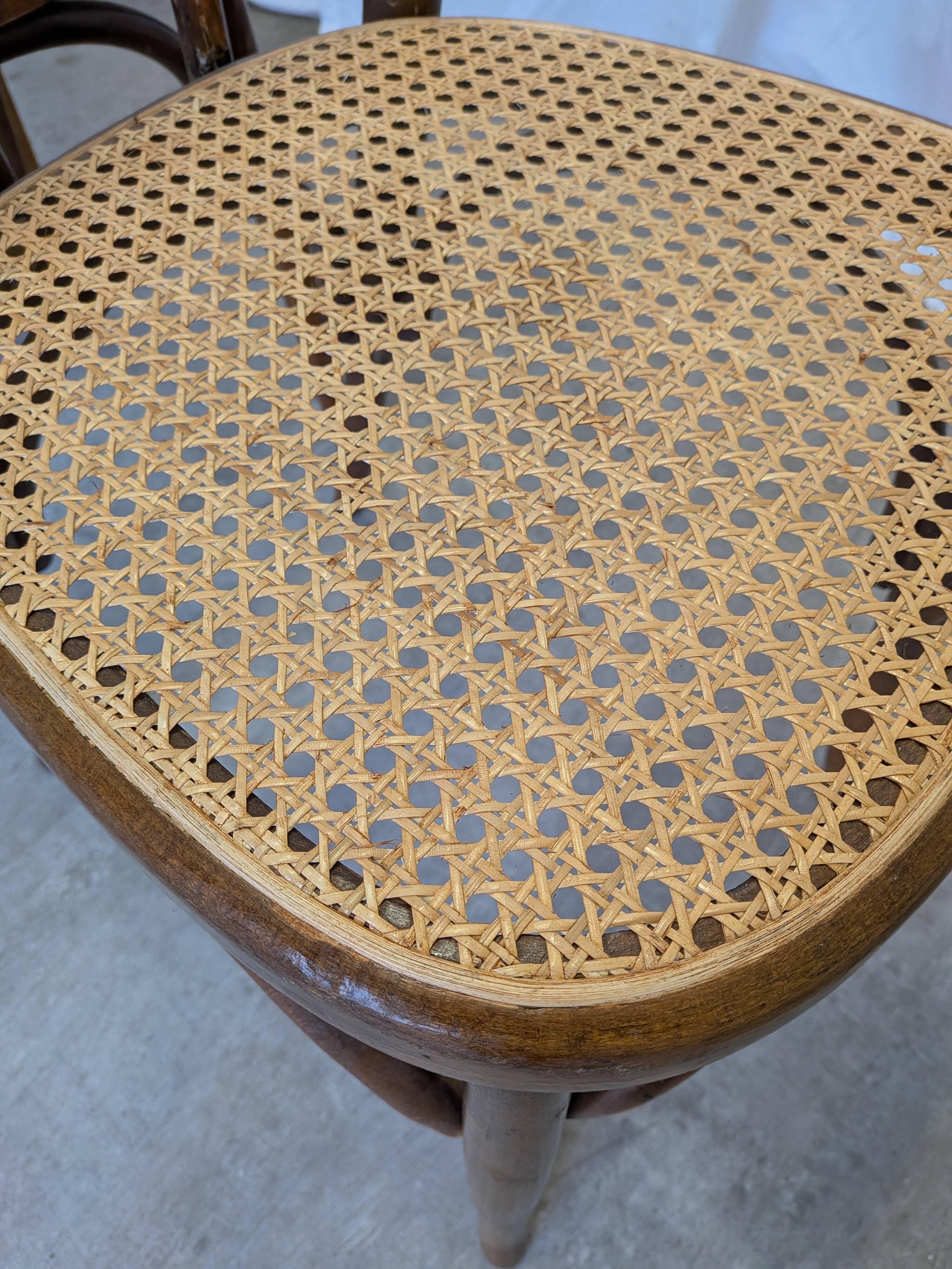 Set of 4 Vintage Thonet Style Dining Chairs: Bentwood Cane Seat, 1970s Bist