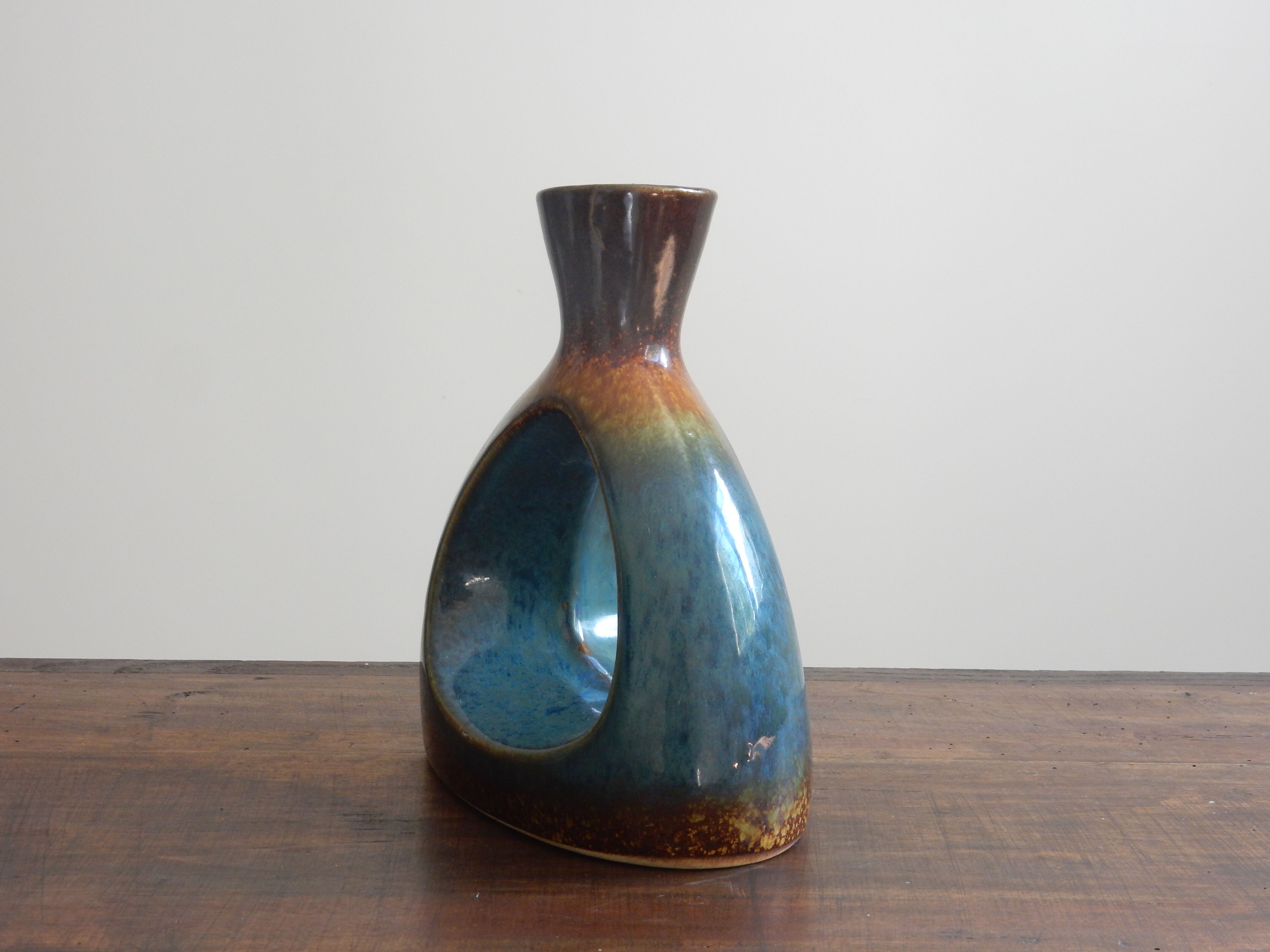 Blue and brown ceramic vase