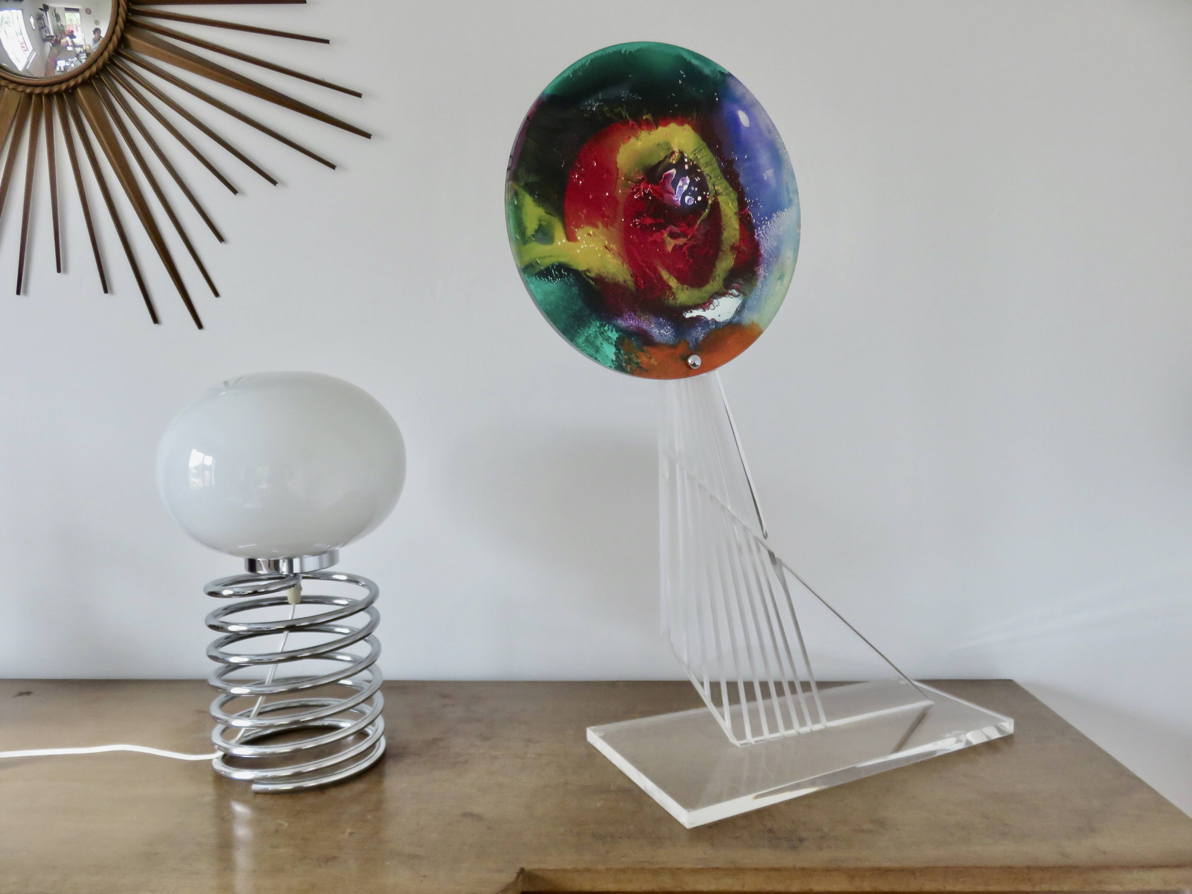 Contemporary sculpture, signed, in plexiglass and lucite, 1980s