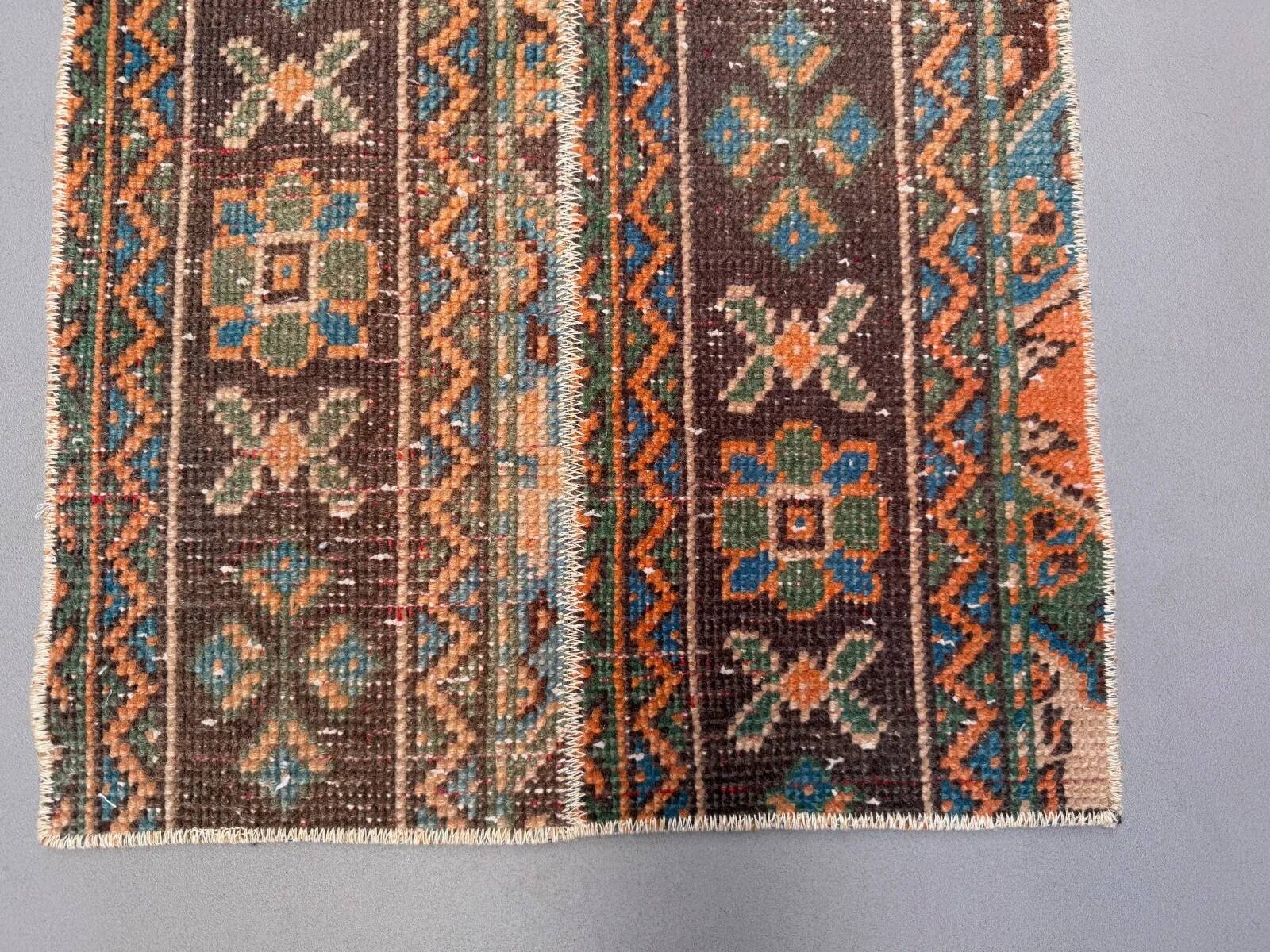 Distressed Turkish narrow runner 55x148 cm wool vintage tribal rug 2563