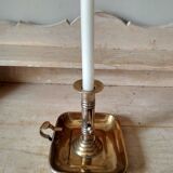 Antique metal and brass hand candle holder on rectangular base