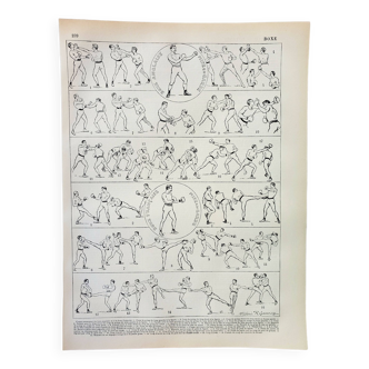 Old engraving 1898, Boxing, technique, combat sport • Lithograph, Original plate