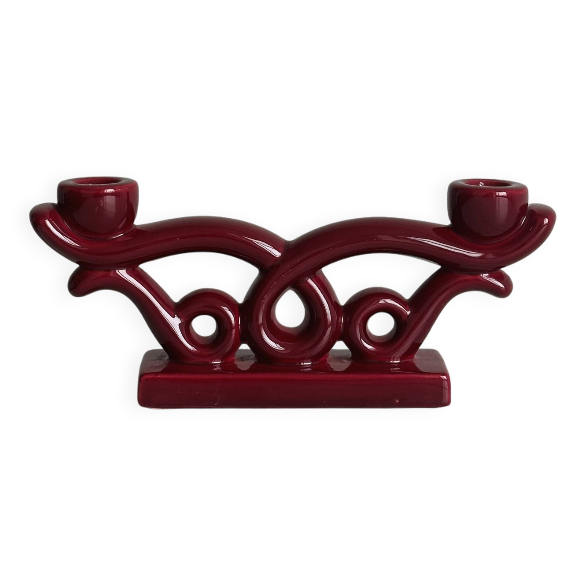 Vintage burgundy red ceramic candlestick