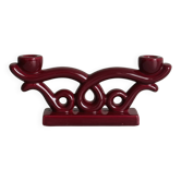 Vintage burgundy red ceramic candlestick